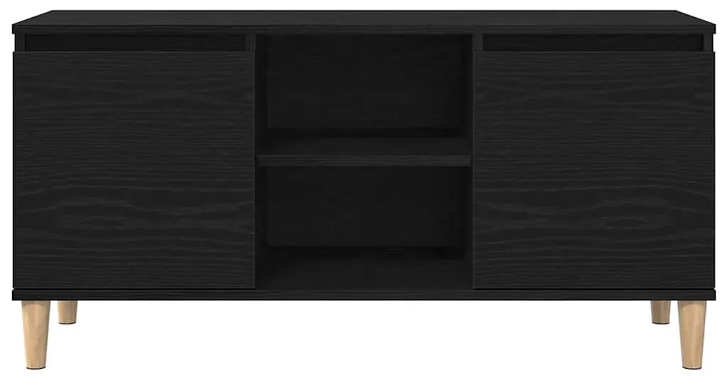 Estante de TV vidaXL com perna de madeira Preto Carvalho 102x35x50 cm