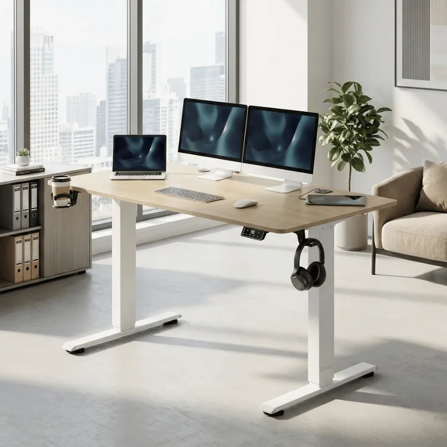 Secretária elétrica com altura ajustável 140x60x72-117 cm Bege
