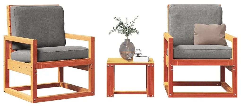3 pcs conjunto lounge de jardim pinho maciço castanho-mel