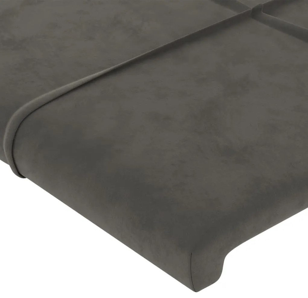 Cabeceira de cama c/ LED veludo 144x5x118/128 cm cinza-escuro