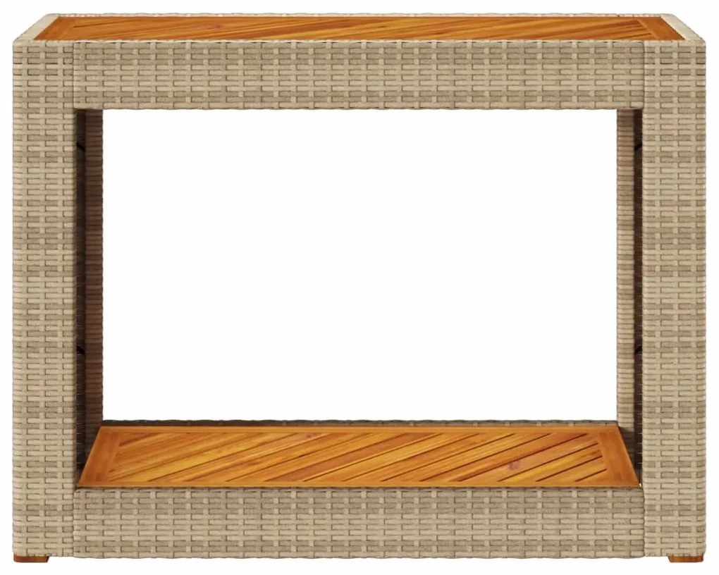 Mesa apoio jardim c/ tampo madeira 100x40x75 cm vime PE bege