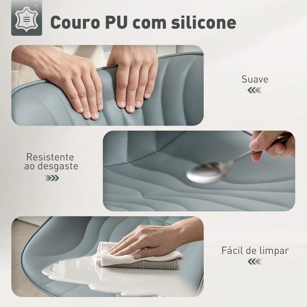 Conjunto de 2 Bancos de Bar Bancos Altos de Cozinha Giratórios com Altura Ajustável e Couro Sintético 47,5x54x92-110 cm Cinzento