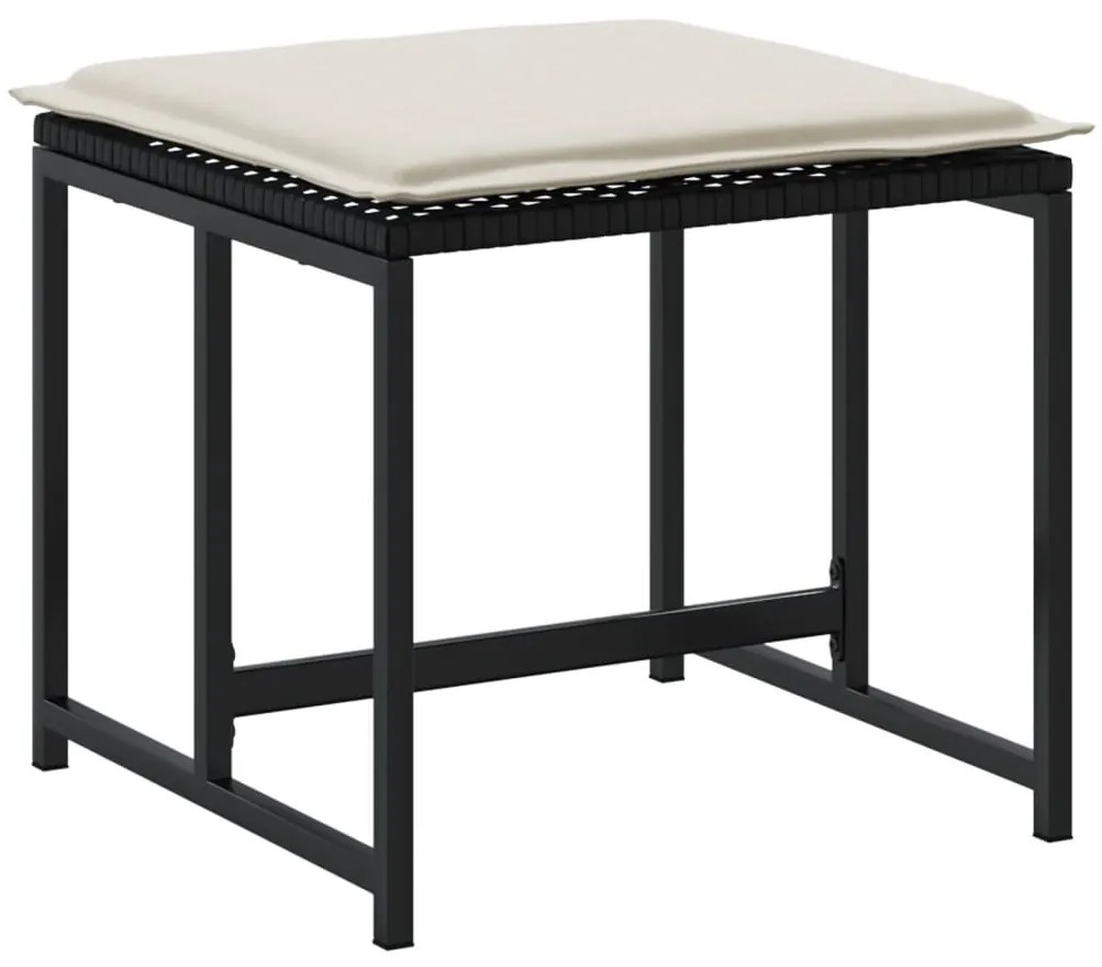 Bancos de jardim com almofadões 4 pcs vime PE preto