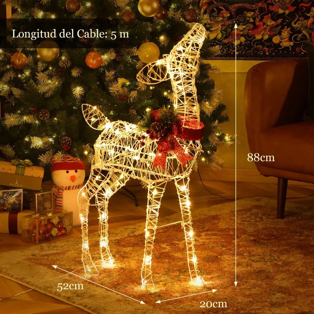 Rena de natal pré-iluminado pequeno com 50 luzes LED e 4 estacas de fixação para interiores e exteriores