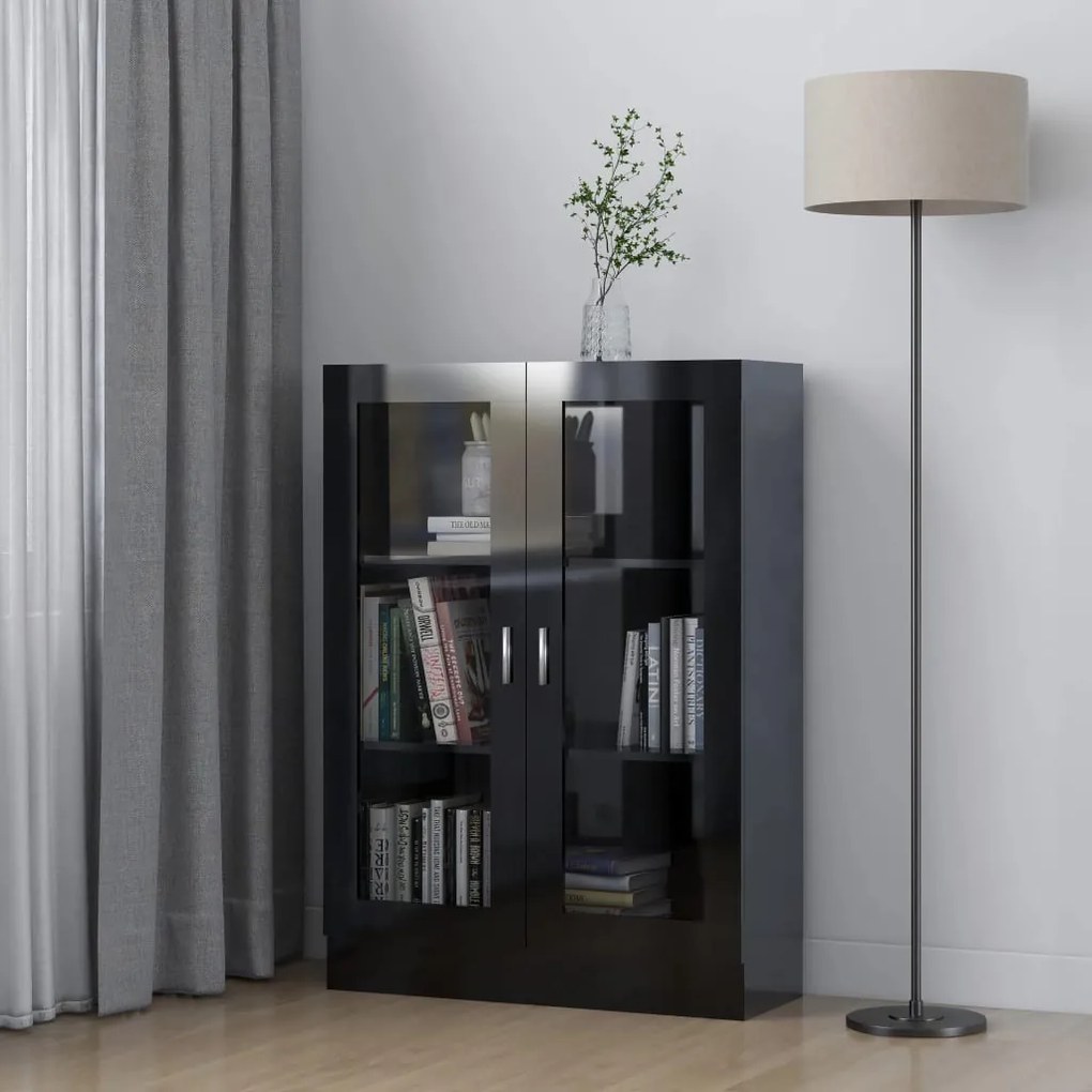 802757 vidaXL Armário vitrine 82,5x30,5x115 cm contraplacado preto brilhante