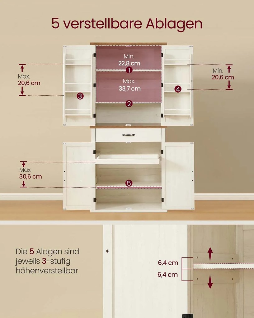 Armário alto de cozinha em estilo rústico 40 x 80 x 178,6 cm branco vintage + castanho