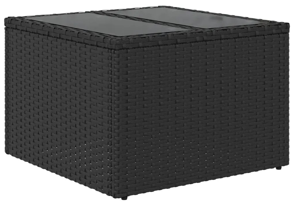 Mesa de jardim com tampo de vidro 55x55x37 cm vime PE preto