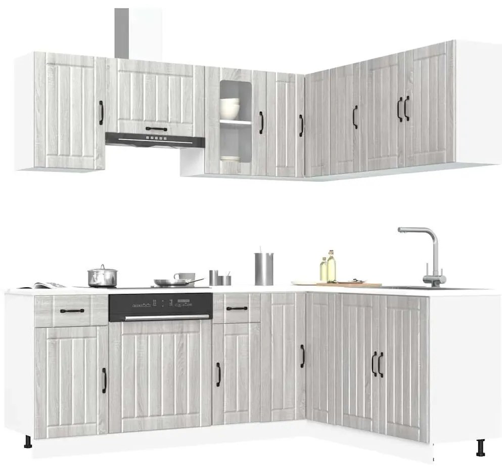 vidaXL 11 peças armário de cozinha conjunto Lucca cinza sonoma