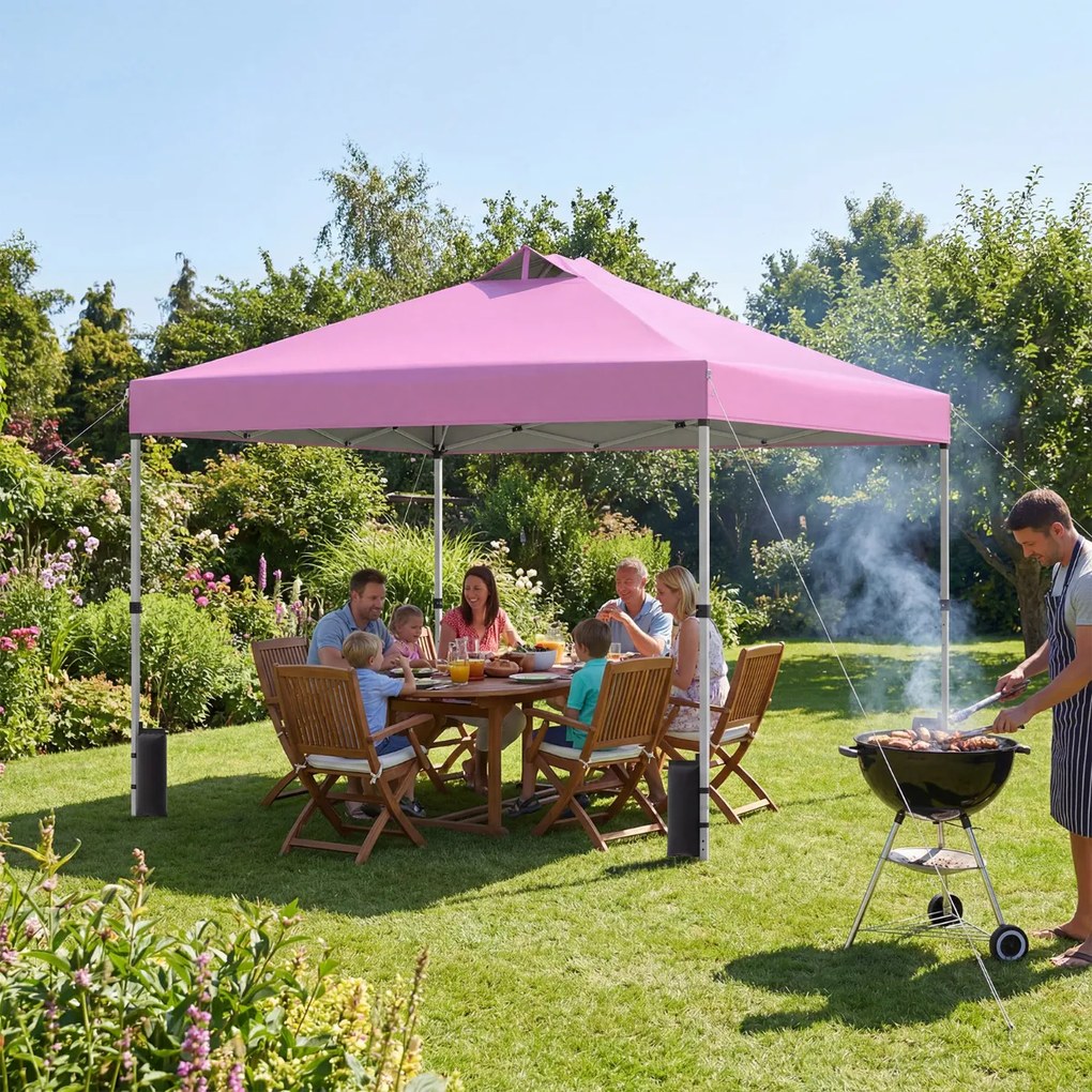 Tenda dobrável 3x3 m com 4 x Sacos de areia de montagem instantânea com 1 botão campismo, feiras, eventos e Saco com rodas Rosa