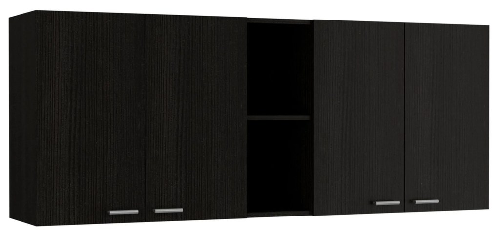 Móvel de cozinha em melamina Rochet com 4 armários e 3 prateleiras 60 x 150 x 31,5 cm, Preto