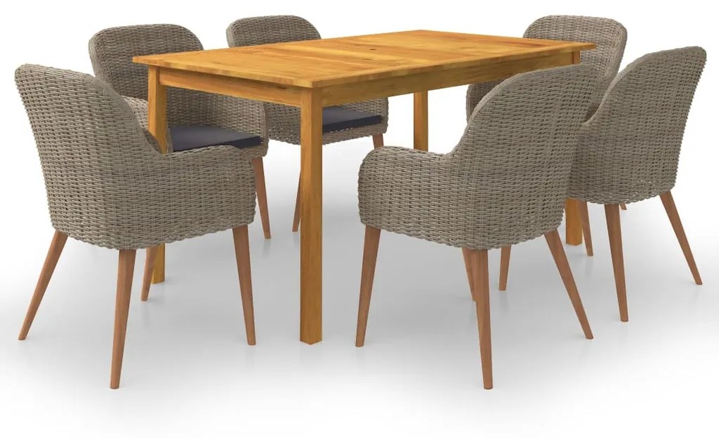 vidaXL 7 pcs conjunto de jantar para jardim castanho