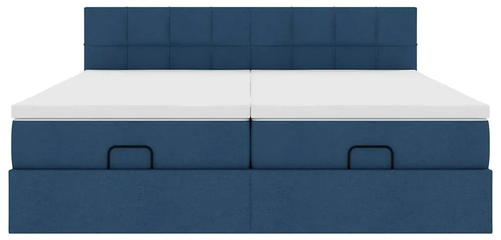 Estrutura de cama otomana com colchões 200x200cm tecido azul