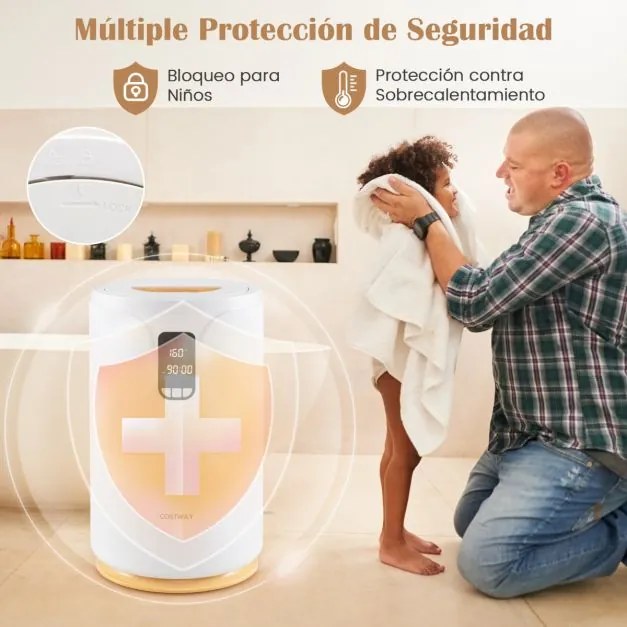 Aquecedor de toalhas de banho 20L de banho com luz LED Temporizador Cubo portátil com fecho para crianças 114 x 178 cm Branco