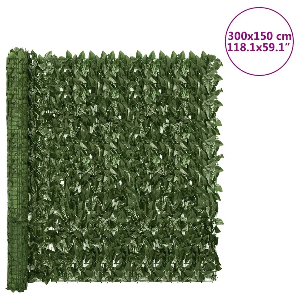 Tela de privacidade p/ varanda c/ folhas 300x150cm verde-escuro