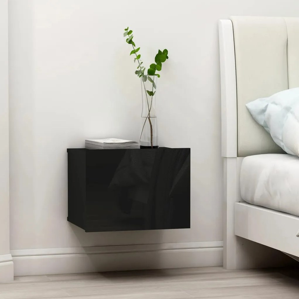 vidaXL Mesas de cabeceira 2 pcs 40x30x30cm contraplacado preto brilhante
