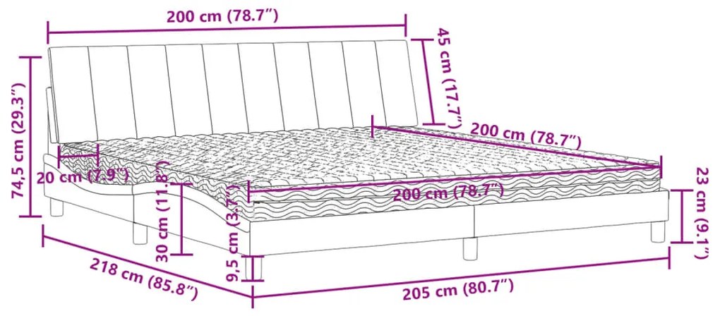 Cama com colchão 200x200 cm veludo cinzento-escuro
