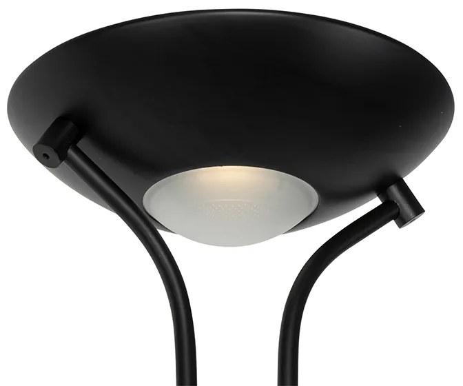 Candeeiro de pé moderno preto com luz de leitura incl. LED dim to warm - Diva Moderno