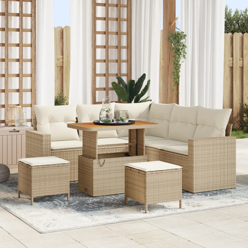 Conjunto de Sofá de Jardim vidaXL de 8 Peças com Almofadas Bege Vime P