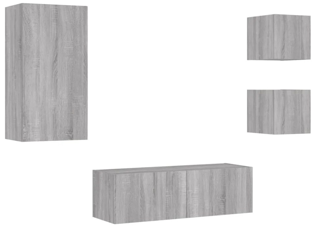 4 pcs móveis de parede para TV com luzes LED cinzento sonoma