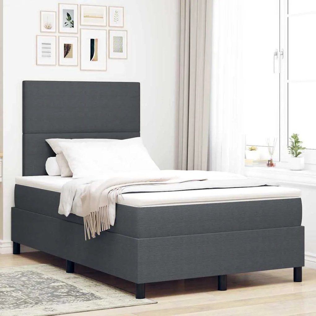 vidaXL Cama Box Spring com Colchão e LED Cinza Escuro Pequeno Duplo Tecido de Veludo
