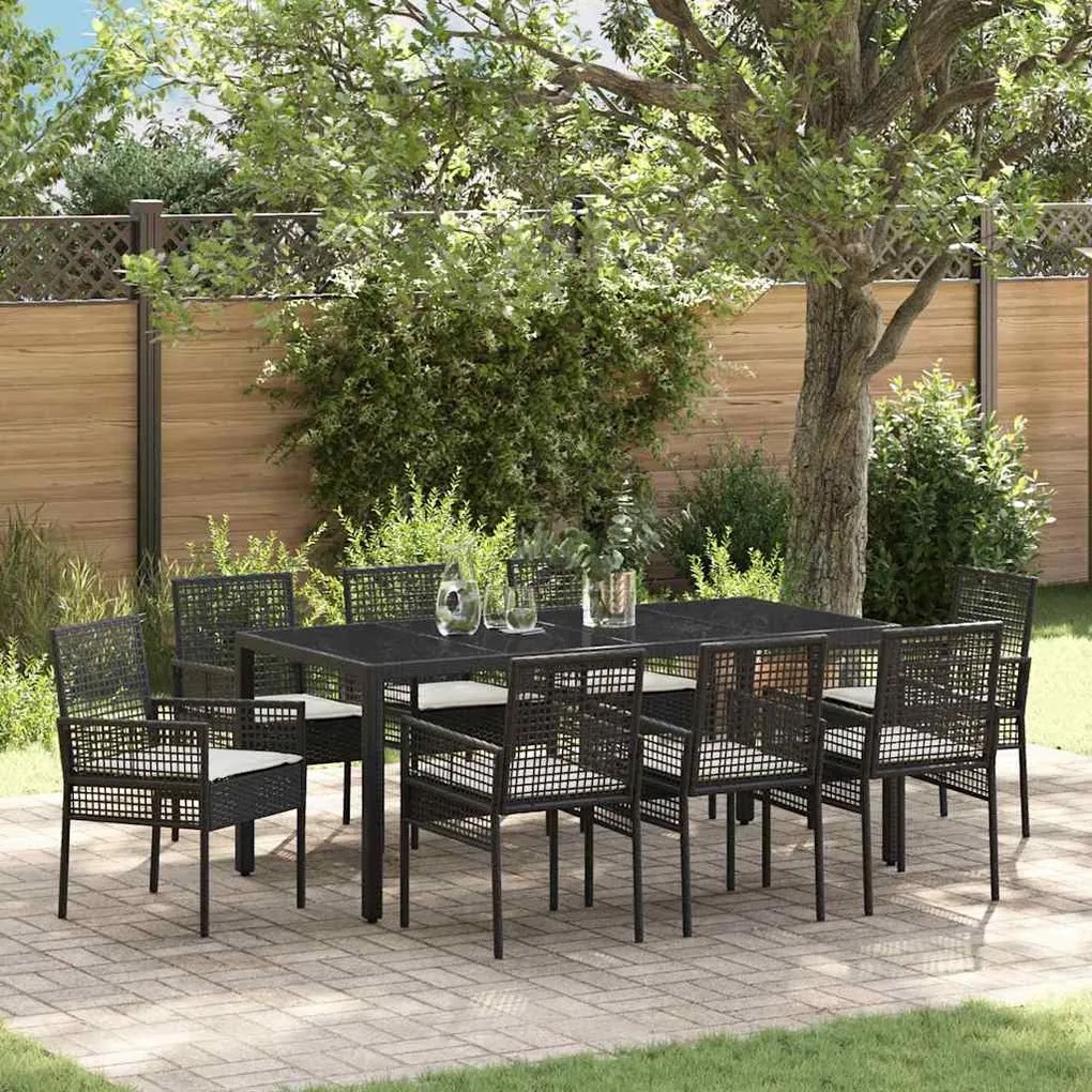 vidaXL Conjunto de Jantar de Jardim 9 Peças em Rattan Sintético Preto