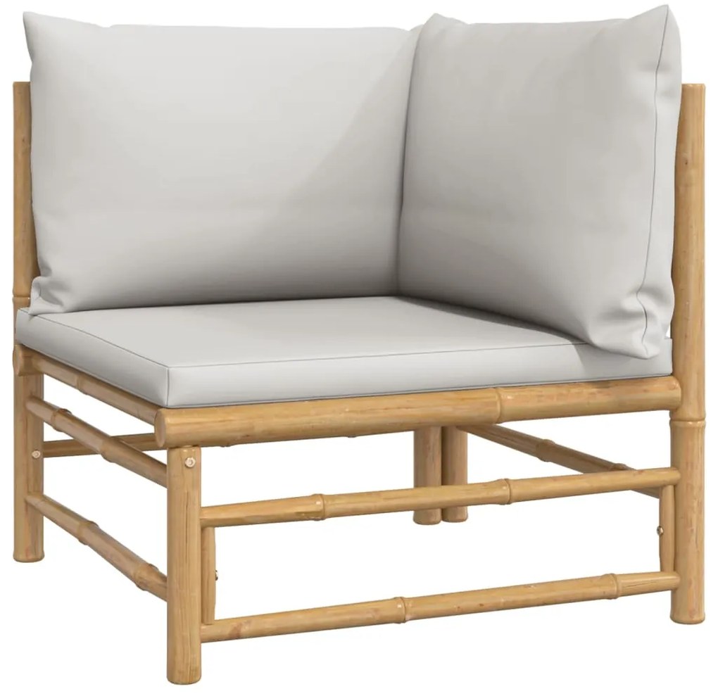 5 pcs conj. lounge de jardim bambu c/ almofadões cinzento-claro