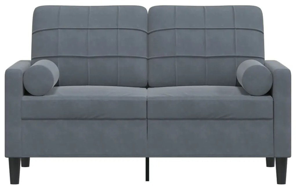 Sofá 2 lug. c/ almofadas decorativas 120 cm veludo cinza-escuro