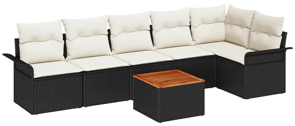 Conjunto de Sofá de Jardim de 7 Peças com Almofadas Pretas em Rattan S