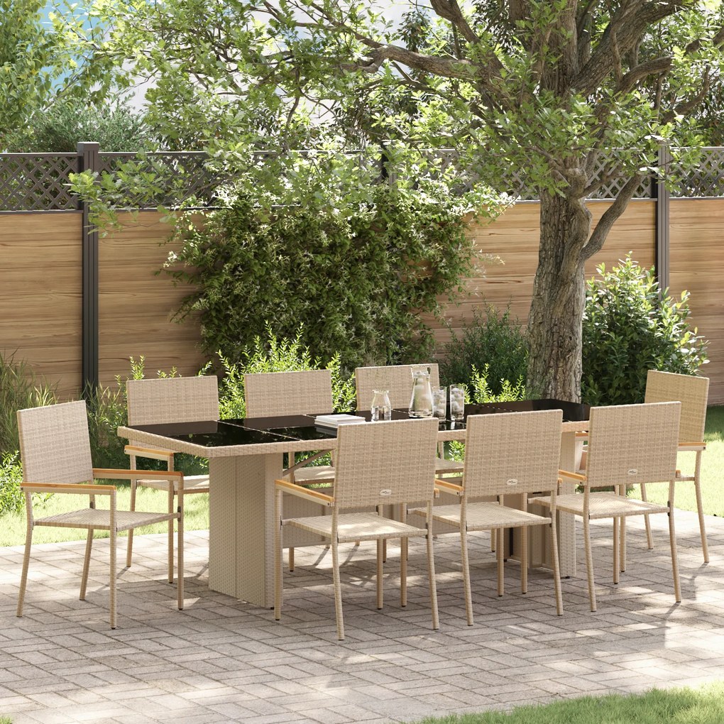 Conjunto de Jantar para Jardim de 9 Peças vidaXL Bege em Rattan Sintético