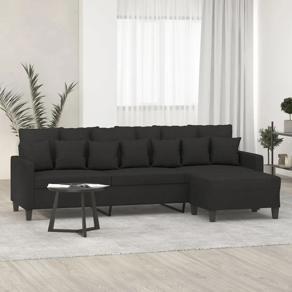 vidaXL Sofá de 3 lugares com apoio de pés 210 cm tecido preto