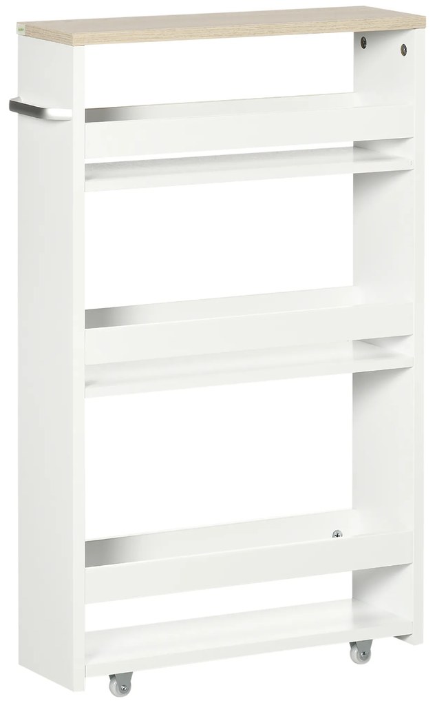 kleankin Estante de Armazenamento Casa de Banho de 3 Níveis Estante Estreita com Alça Lateral Estante com Rodas 48x15x80cm Branco | Aosom Portugal
