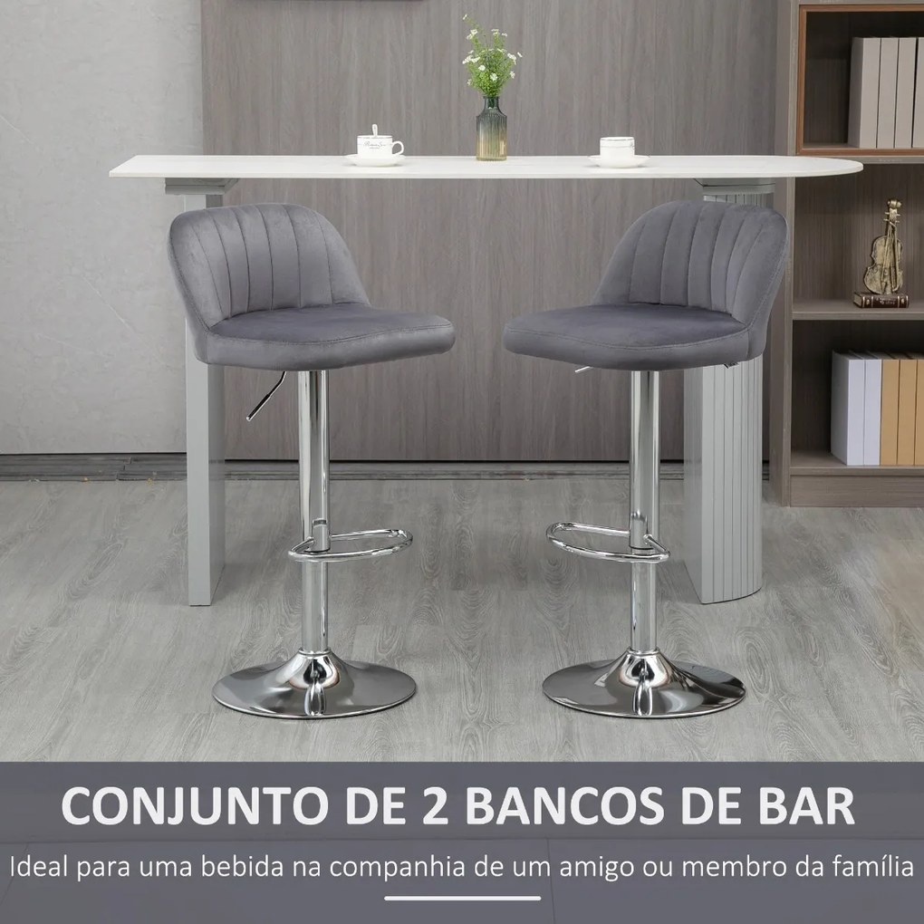 Conjunto de 2 Bancos de Bar Estofados em Pelúcia Bancos Altos de Sala de Jantar com Altura Ajustável Assento Giratório e Apoio para os Pés Carga Máxim