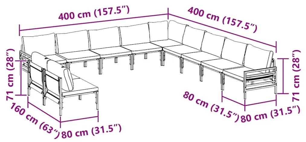 Conjunto de Sofá de Jardim 11 pcs Cinzento-escuro Aço