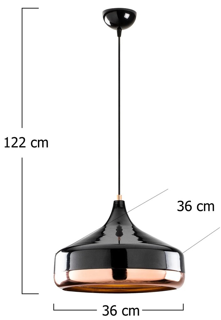 Candeeiro de Teto Yildo – Preto e Cobre – Diâmetro 36 cm, Altura 122 c