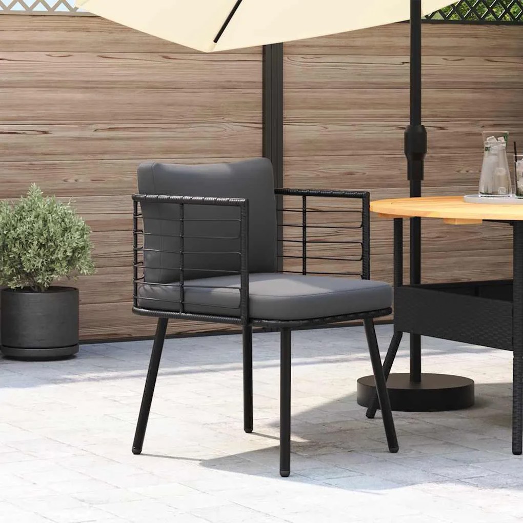 Cadeira de jardim com almofadões vime PE preto
