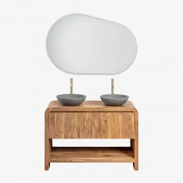 Conjunto De Móvel De Casa De Banho Em Madeira Vacry Castanho Acácia & 2 X Cimento Cinzento Redondo Ø40 Cm Tarsis & Oval - Sklum