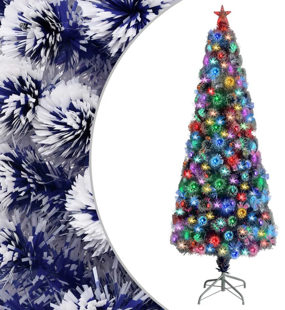 vidaXL Árvore Natal artificial pré-iluminada fibra ótica branco/azul