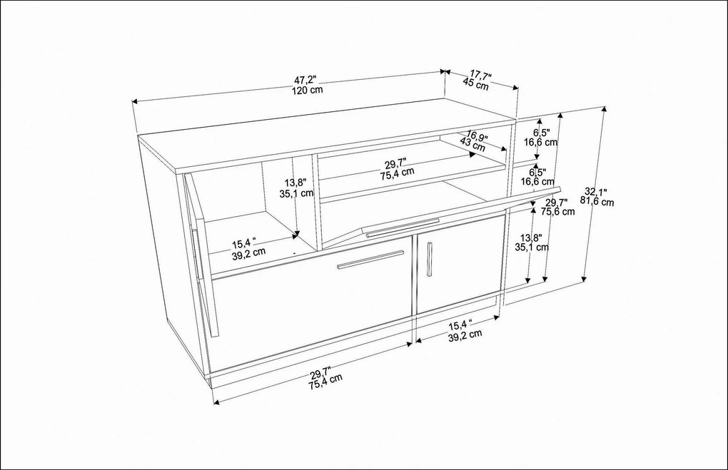 Console Mares – Branco – 120 cm x 45 cm x 81,6 cm