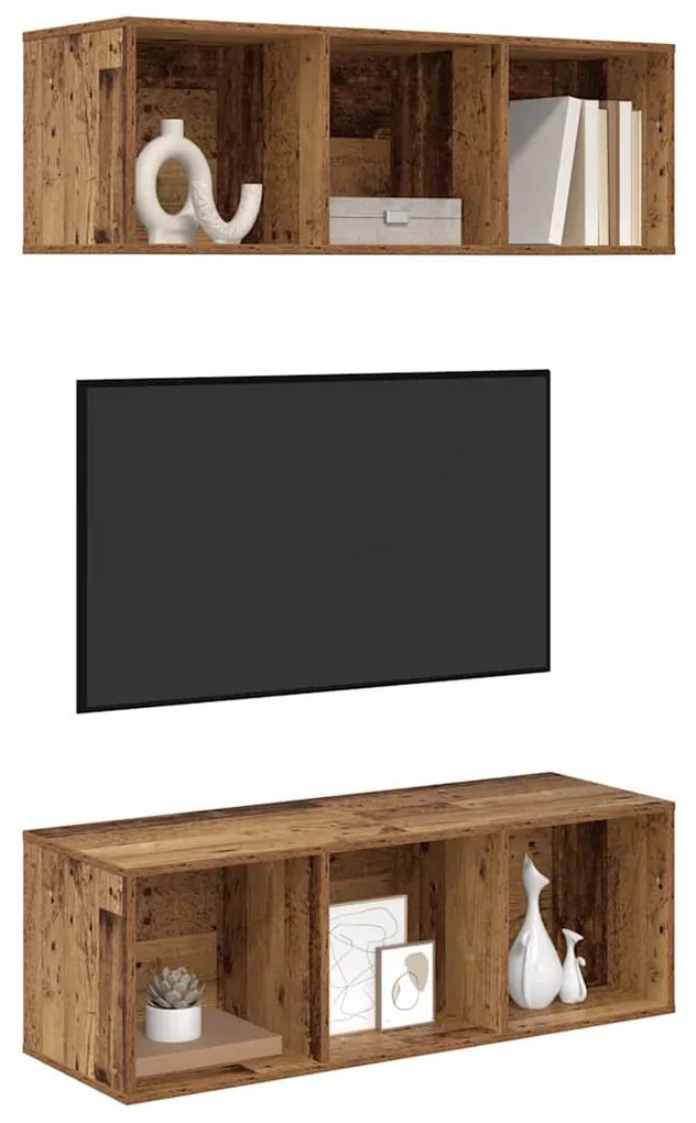 Armários de TV Montados na Parede 2 pcs Madeira antiga