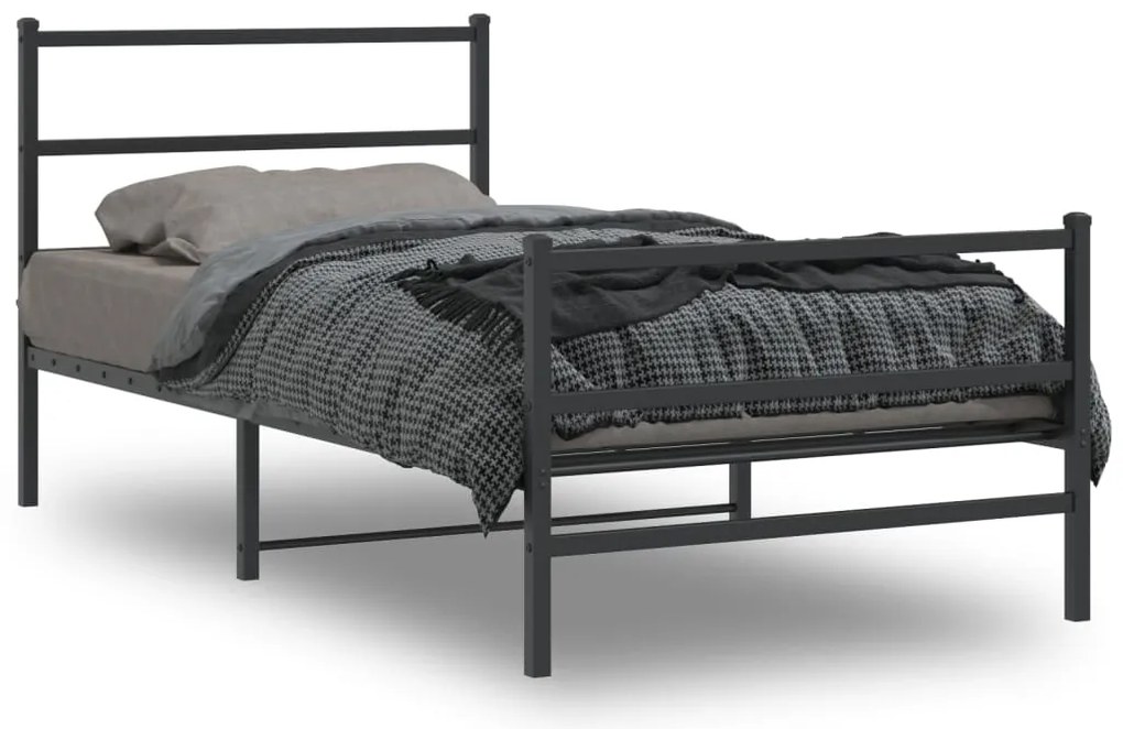 Estrutura de cama com cabeceira e pés 100x190 cm metal preto