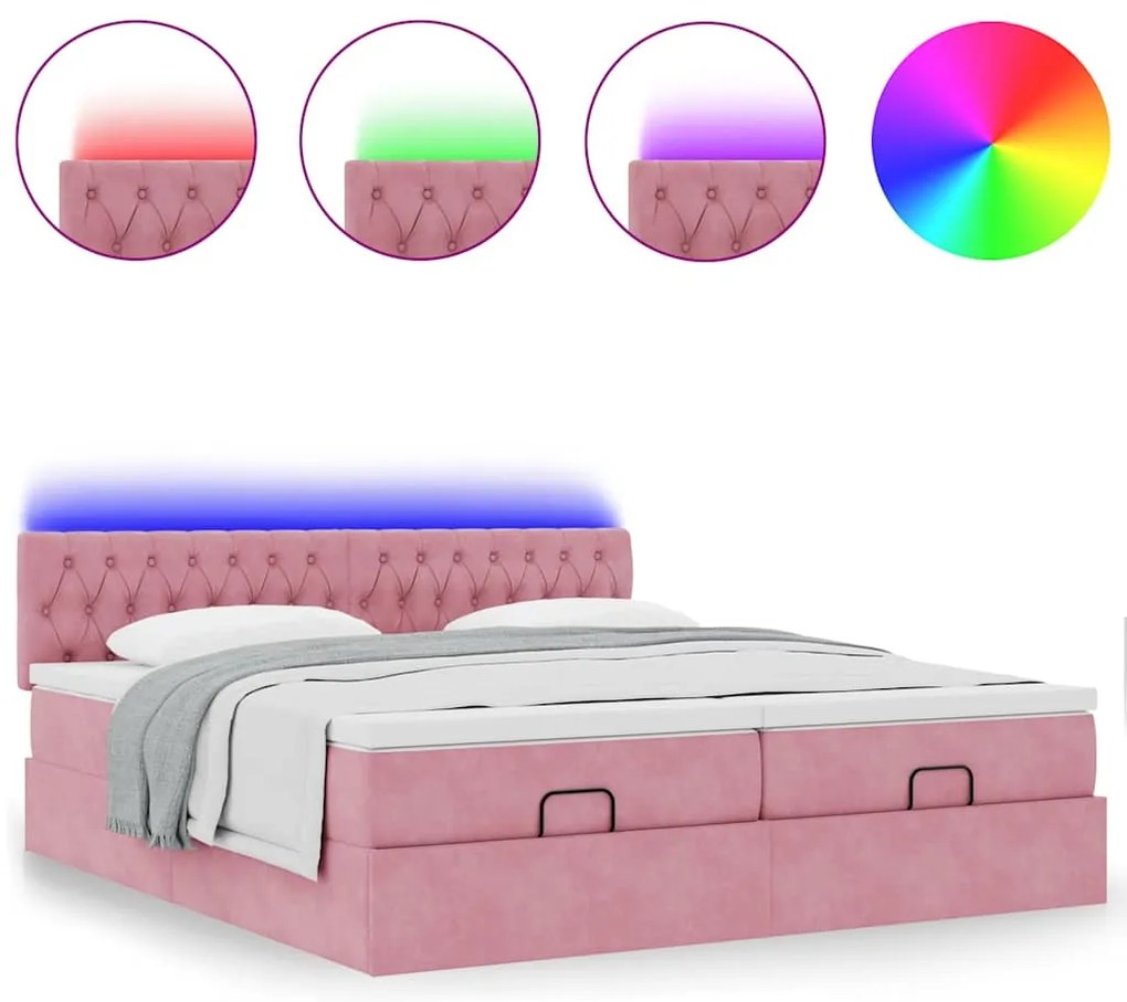Estrutura de cama otomana com colchões 180x200 cm veludo rosa
