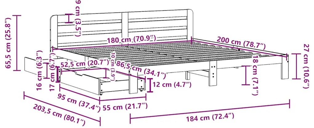 Cama sem colchão 180x200 cm madeira de pinho maciça branco