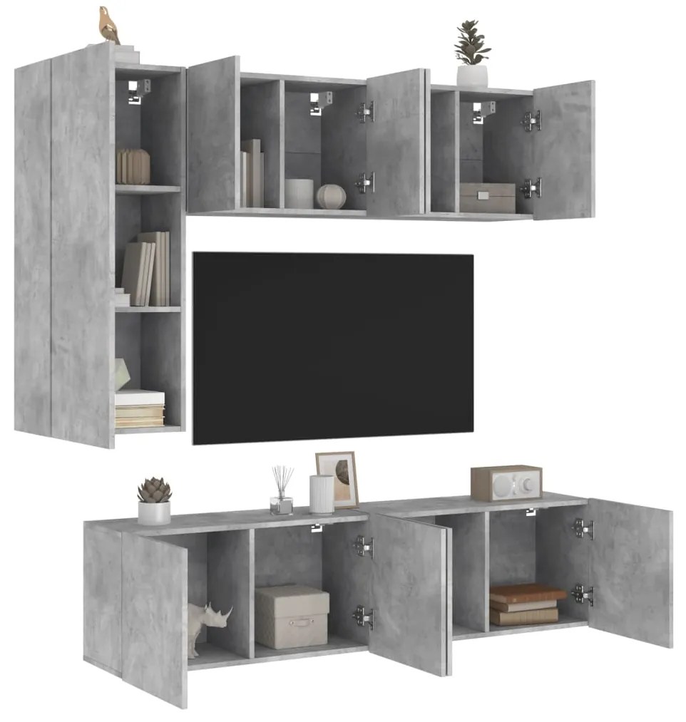 vidaXL 5 pcs móveis de parede p/ TV derivados de madeira cinza cimento