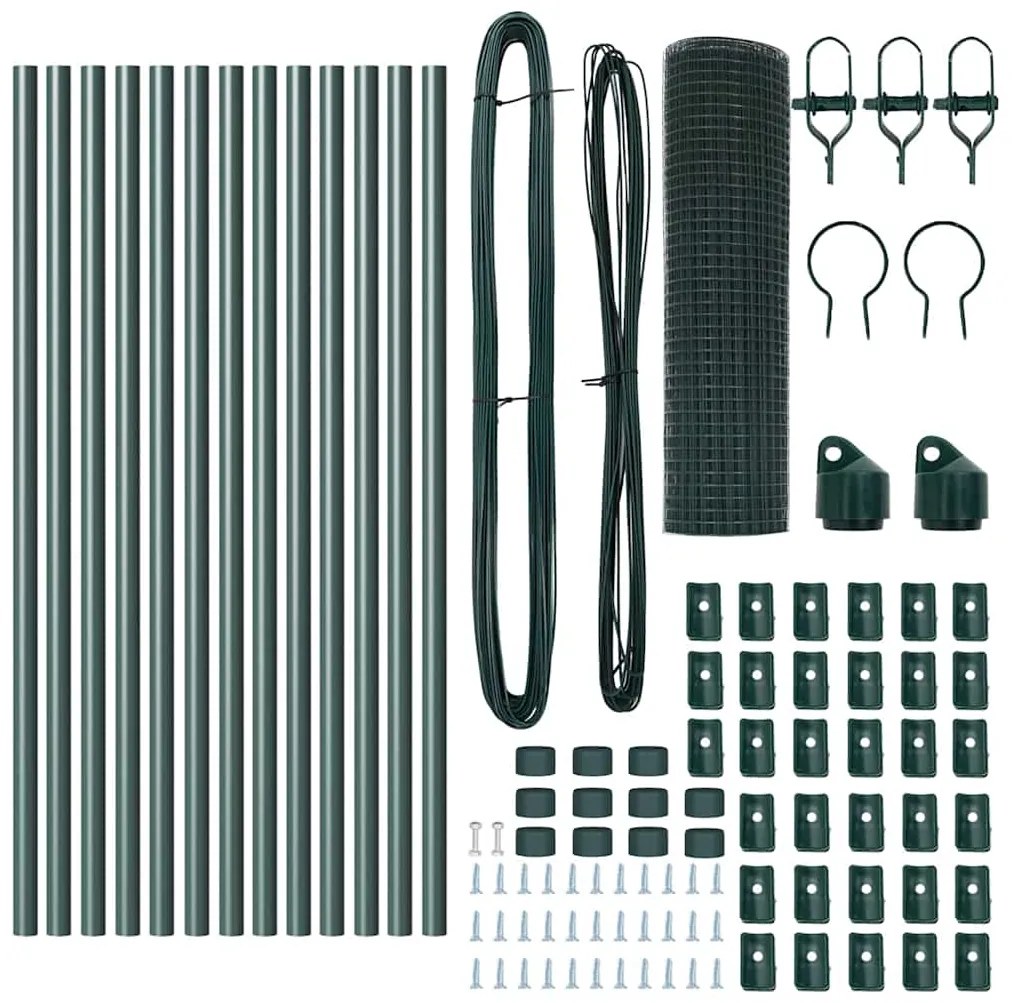 Conjunto de Postes de Cerca Conjunto de 2 Verde Metal 25 x 0.5 m