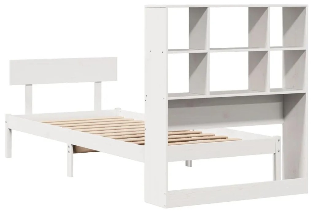 Cama com estante sem colchão 90x200 cm pinho maciço branco
