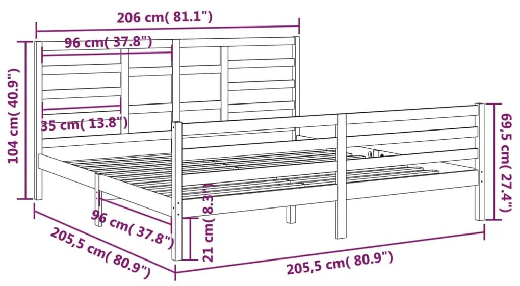 Estrutura de cama 200x200 cm madeira maciça