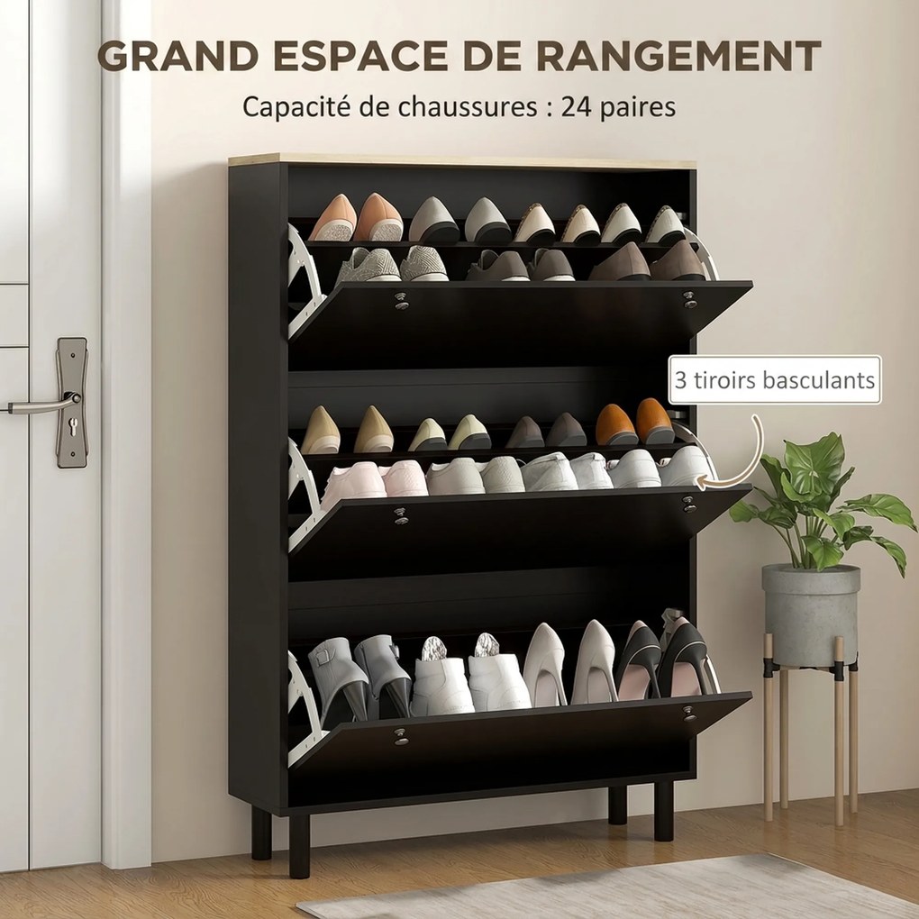 Sapateira, 80 x 23,5 x 121 cm, Capacidade para 24 Pares, Preto
