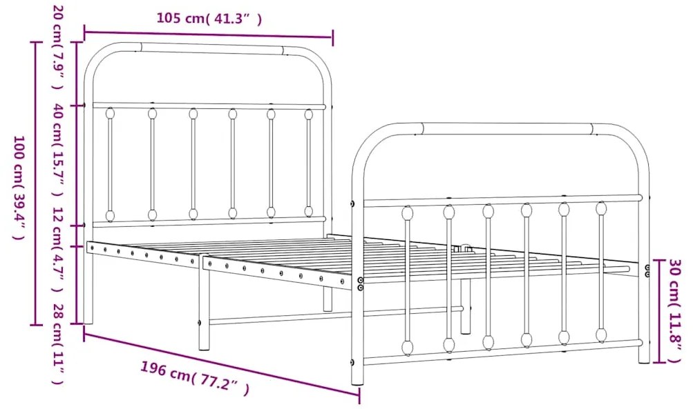 Estrutura de cama com cabeceira e pés 100x190 cm metal preto