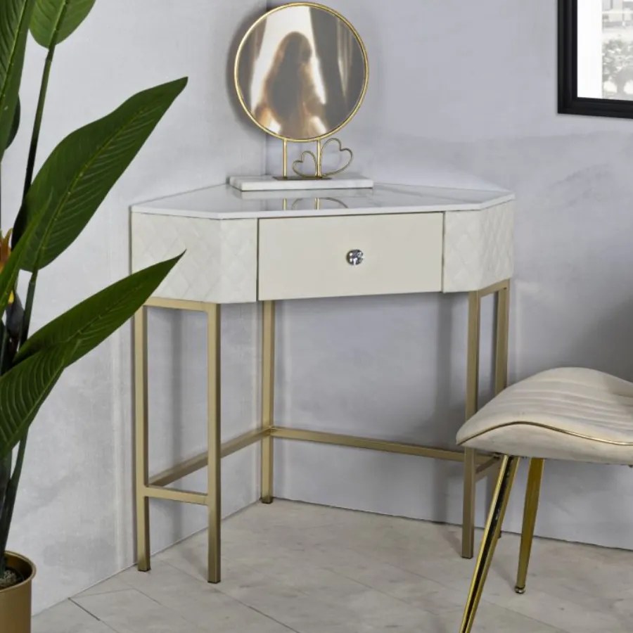 MESA CONSOLA SHARON 84,5X60X77 CM BRANCA E DOURADA