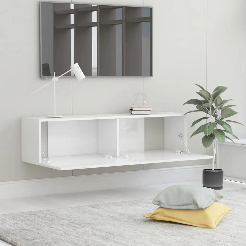 Móvel de TV 120x30x30 cm derivados de madeira branco brilhante